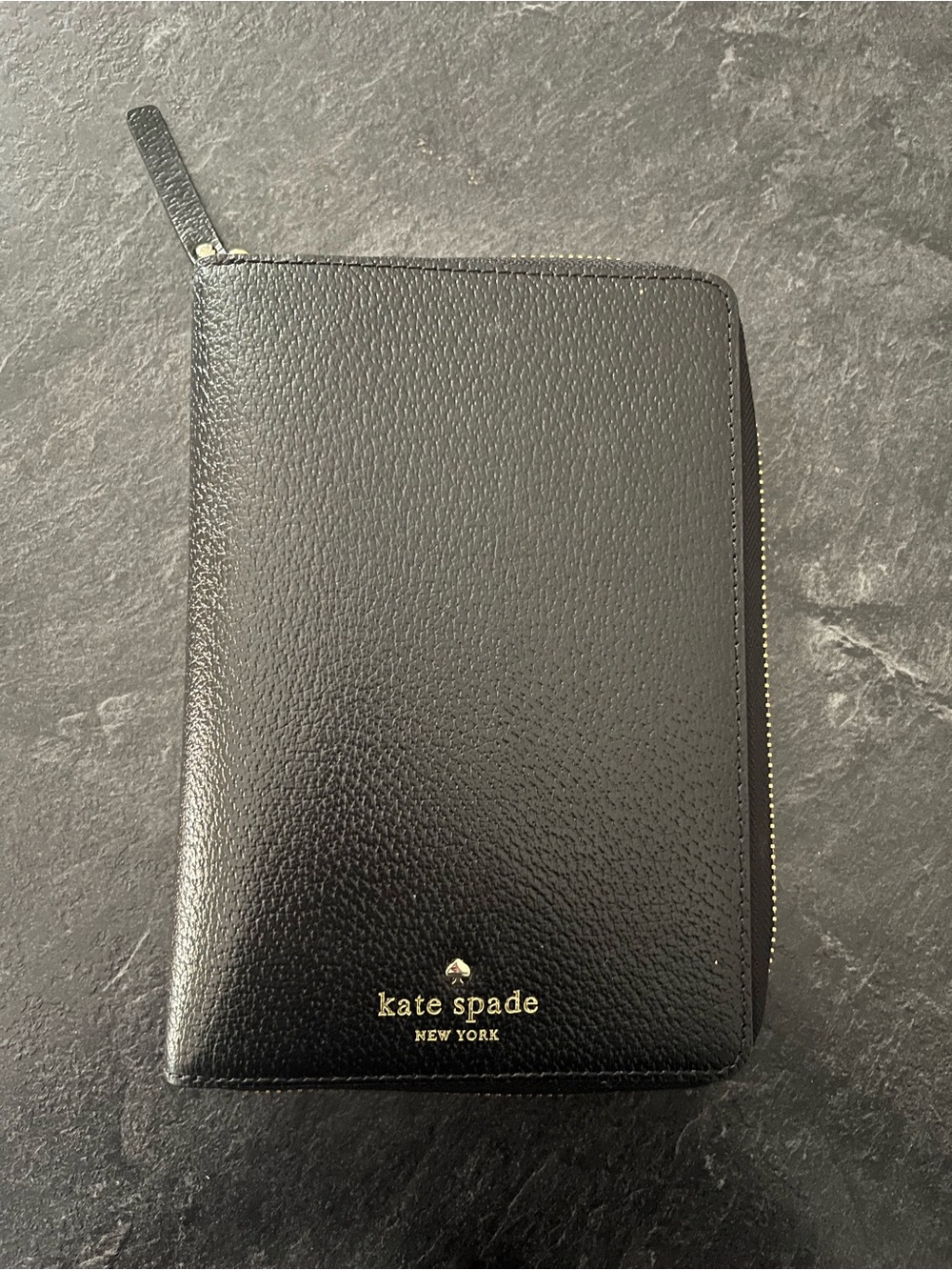 Kate Spade ♠️ Black Leather Zip Wallet / Planner with Gold Logo